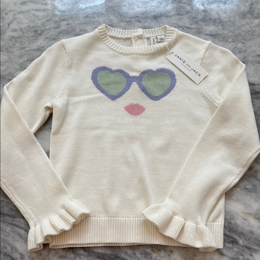 Janie and Jack Cream Sweater with Ruffled Sleeves